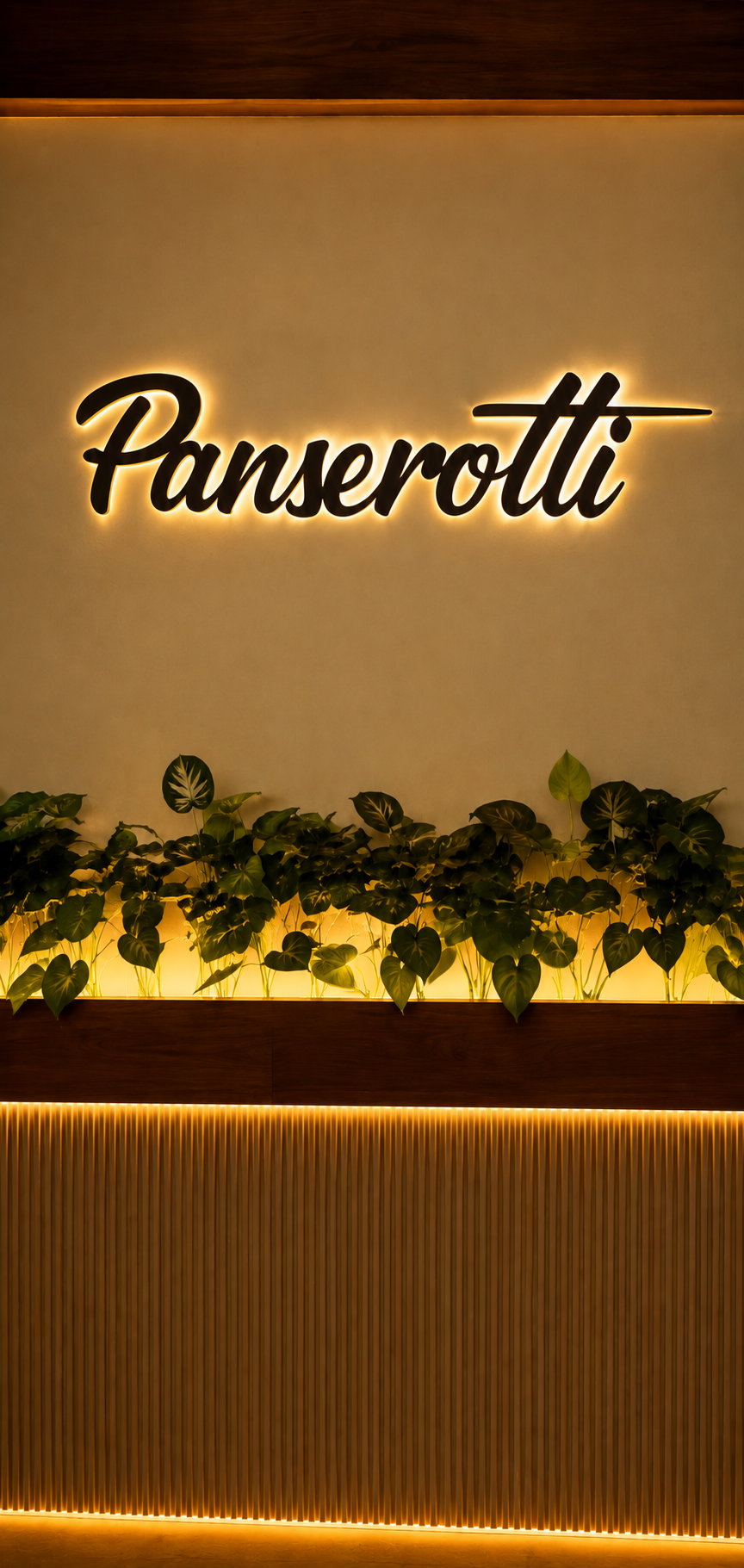 Panserotti local y letrero iluminado responsive